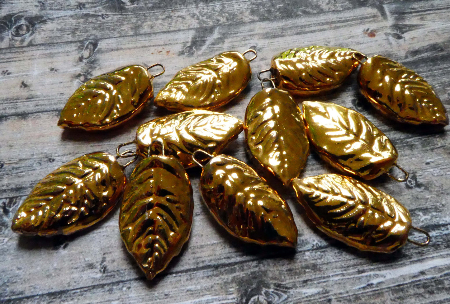 Ceramic Leaf Earring Charms - Gold
