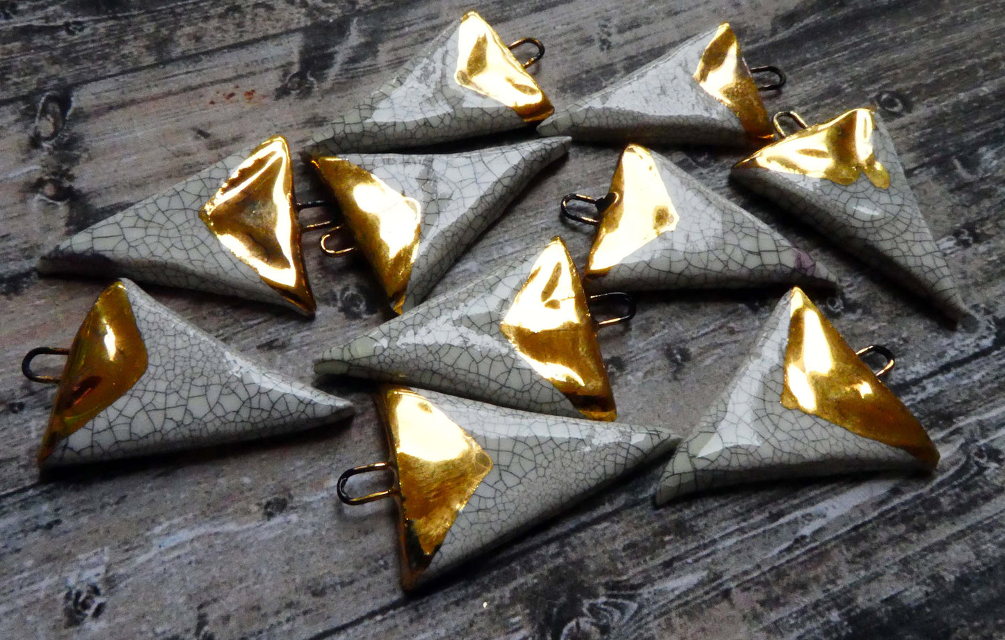 Porcelain Dagger Crackly Earring Charms - Gold