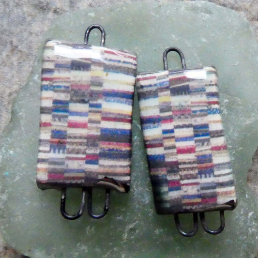 Ceramic Patchwork Tablet Earring Connectors #2