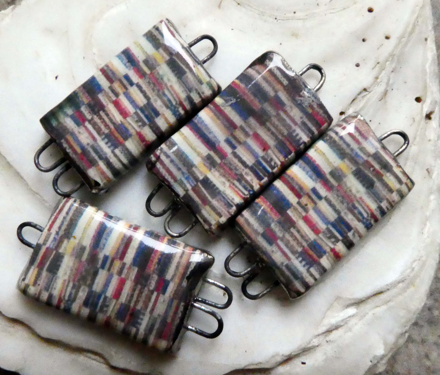 Ceramic Patchwork Tablet Earring Connectors #2