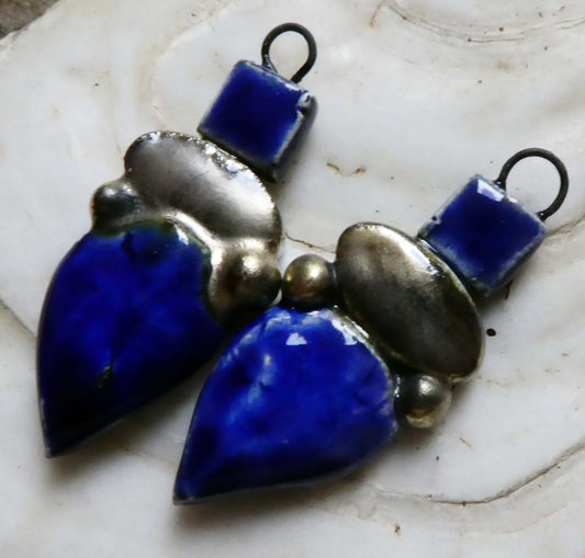 Ceramic Mixed Shape Stack Charms - Mirror Blue and Brushed Pewter