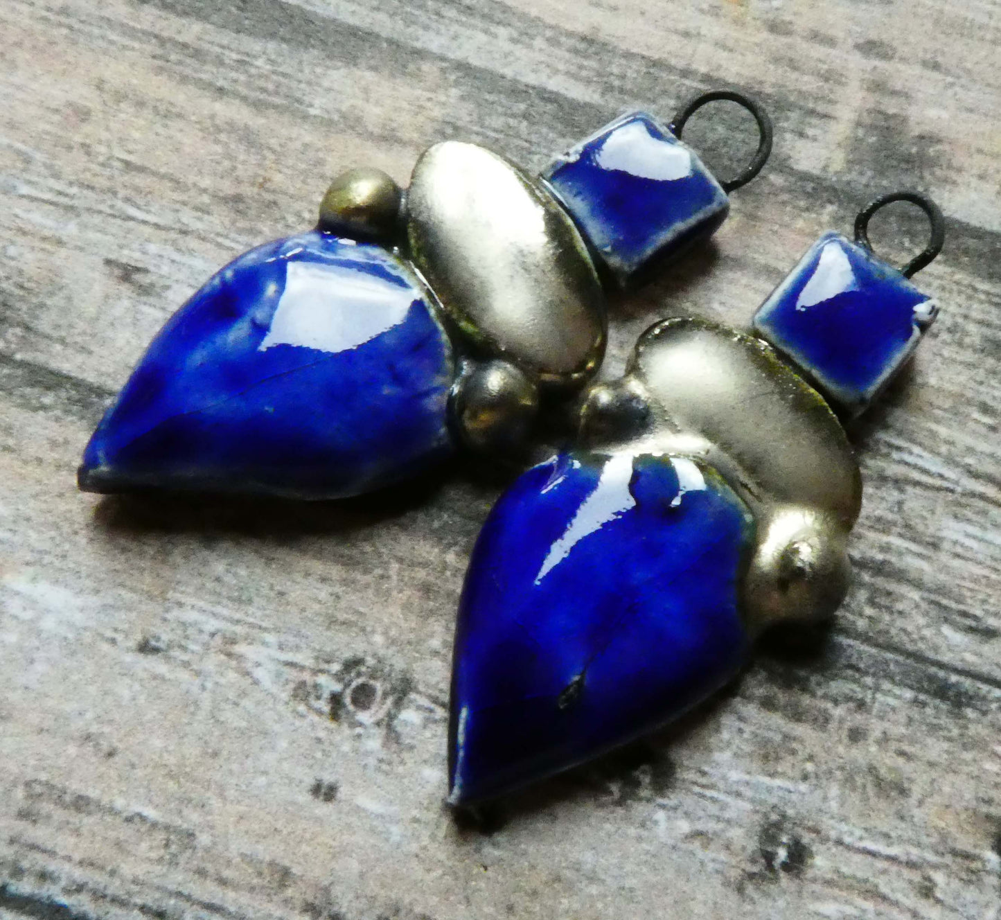 Ceramic Mixed Shape Stack Charms - Mirror Blue and Brushed Pewter