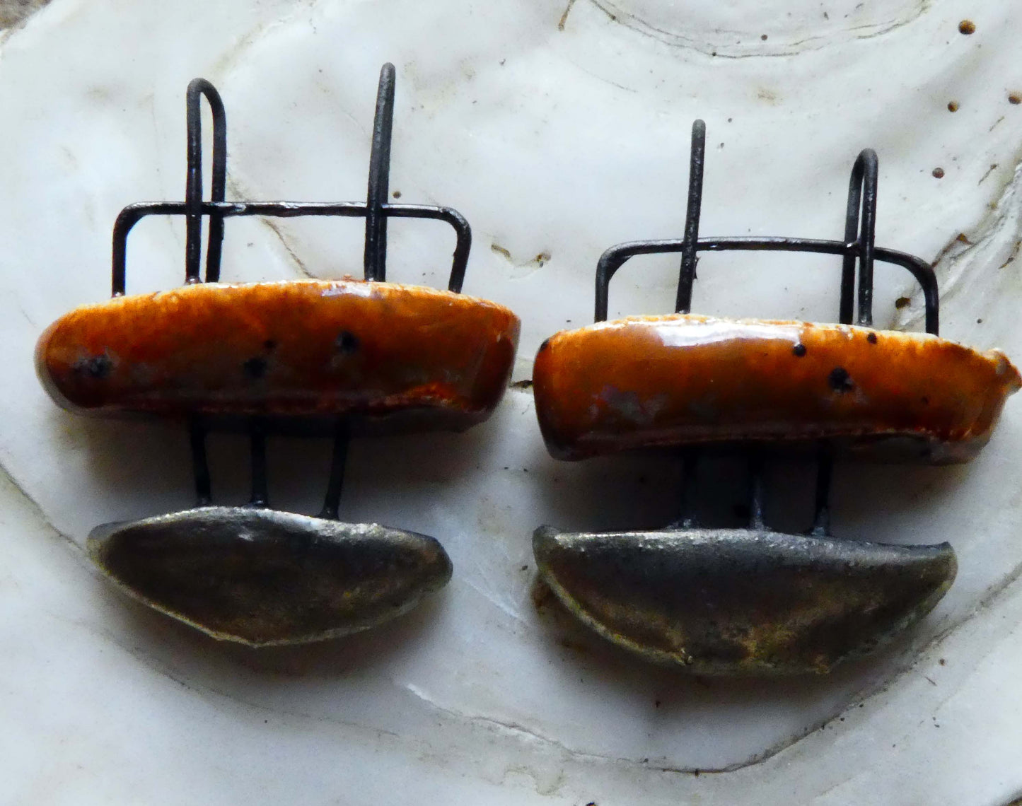 Ceramic Split Semi Circle Charms - Amber Ash