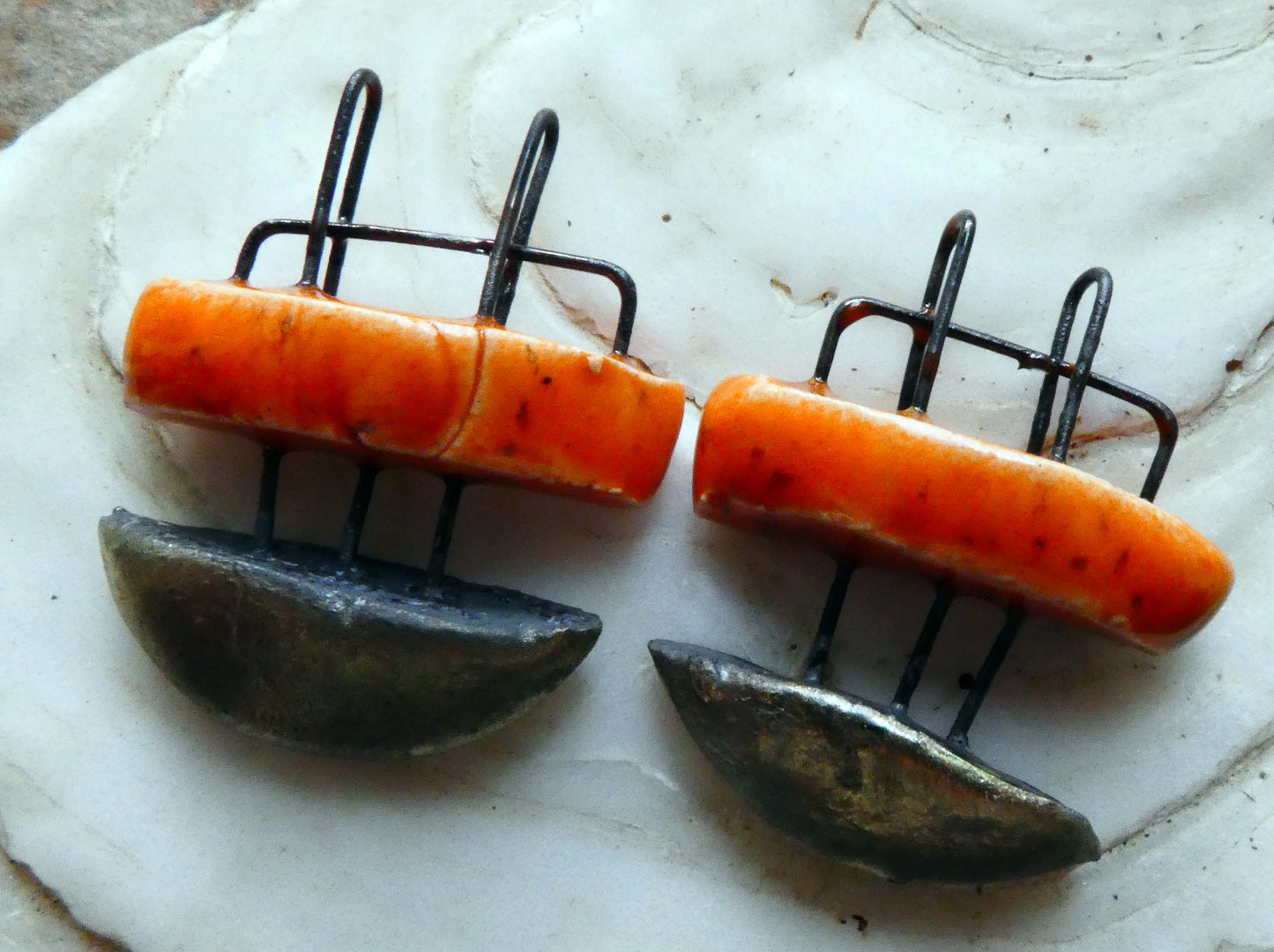 Ceramic Split Semi Circle Charms - Wildfire