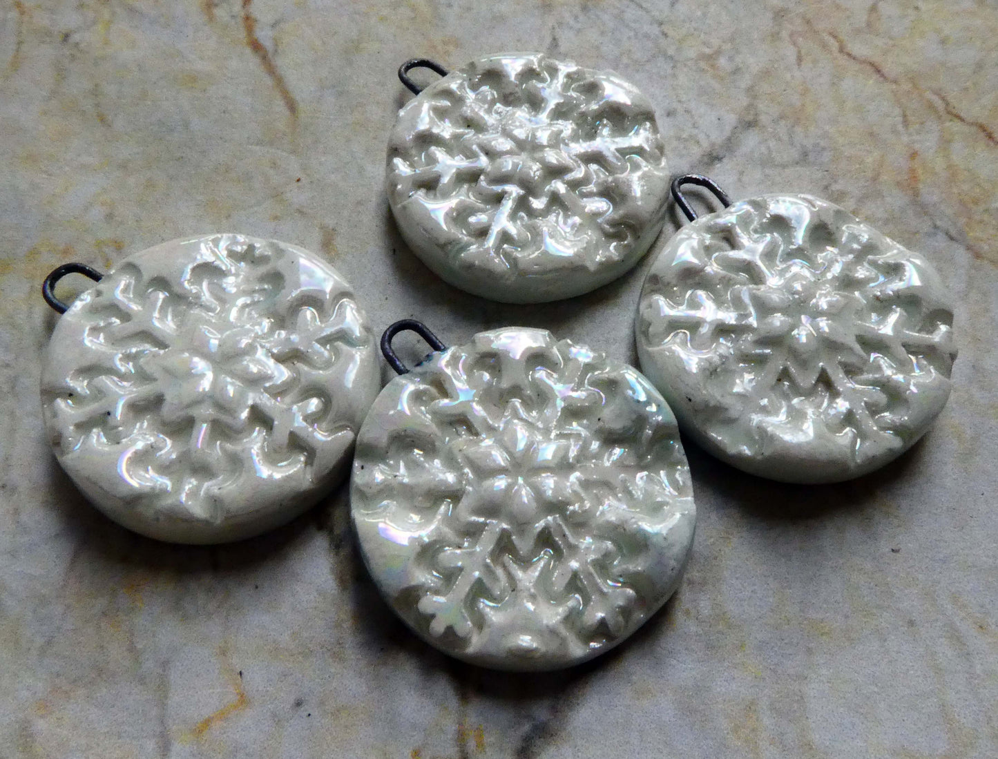 Porcelain Snowflake Mini Pendant - Mother of Pearl