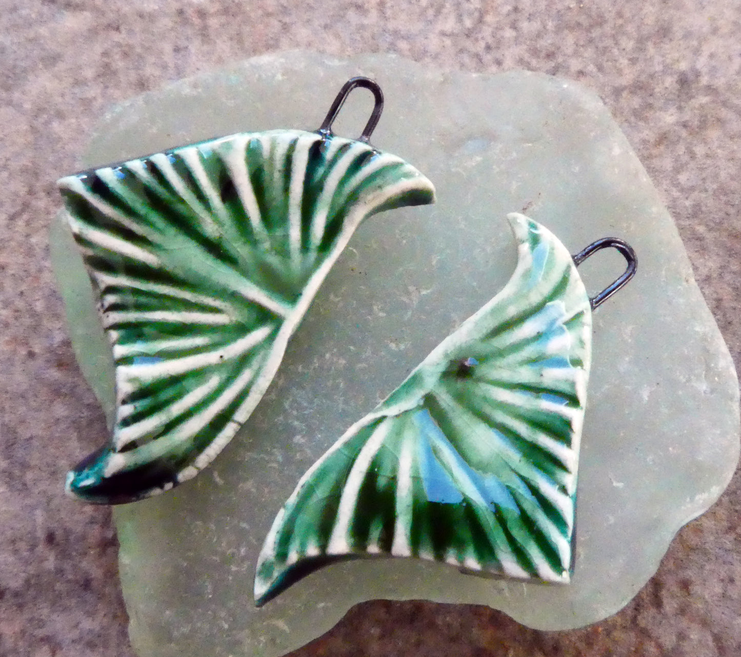 Ceramic Wave Earring Charms -Algae Bloom
