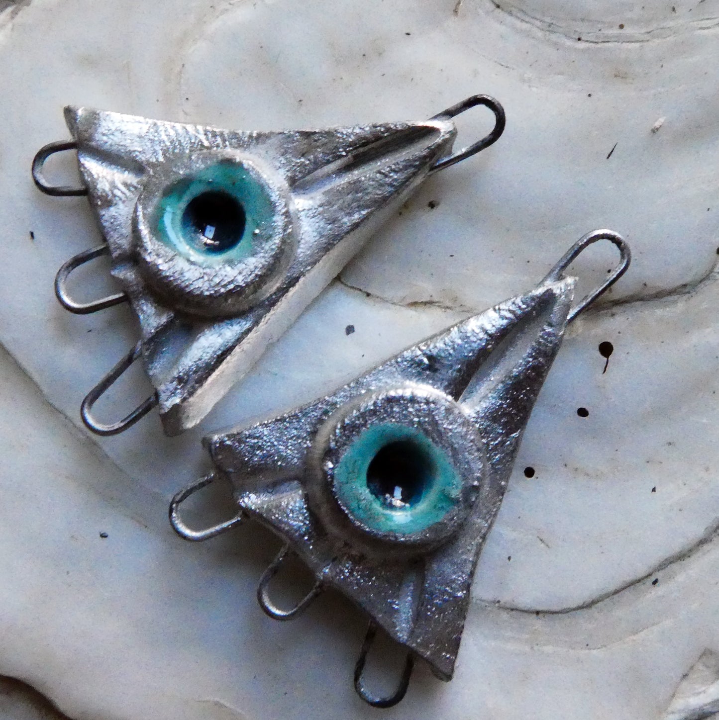 Ceramic Triangle Silvery Earring Connectors -Taunton Turquoise