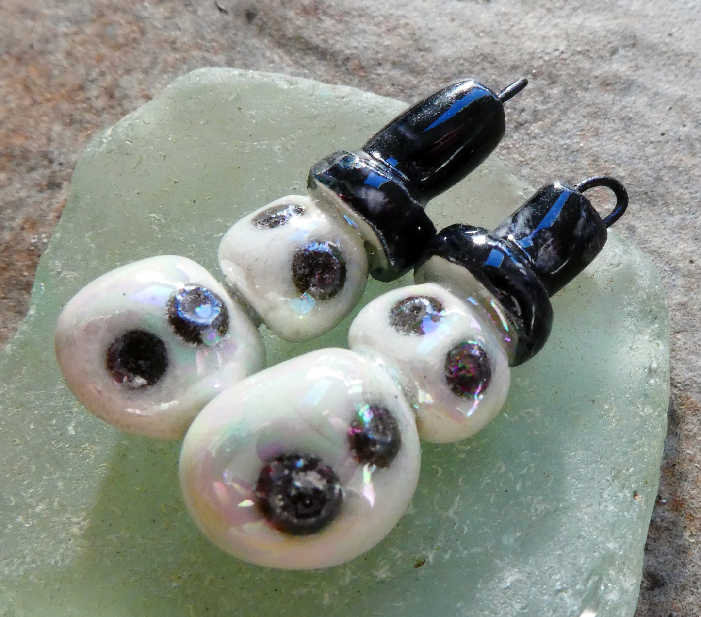 Ceramic Lustre Snowmen Charms