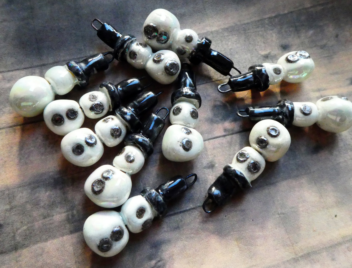 Ceramic Lustre Snowmen Charms