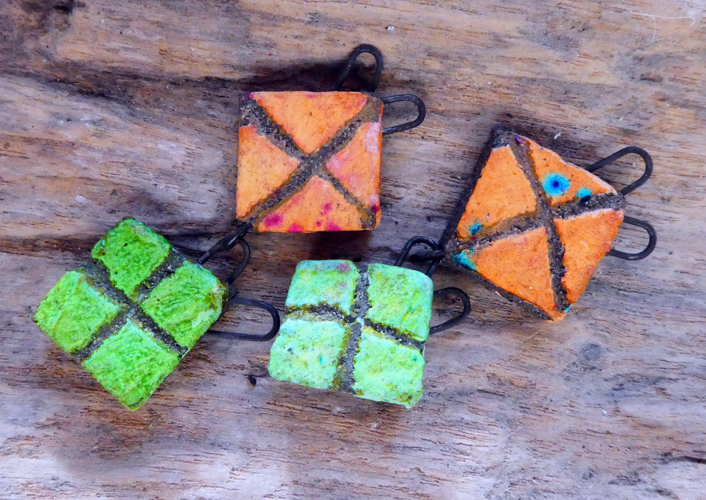 Ceramic Tumbling Gift Boxes Dangles - Orange and Green