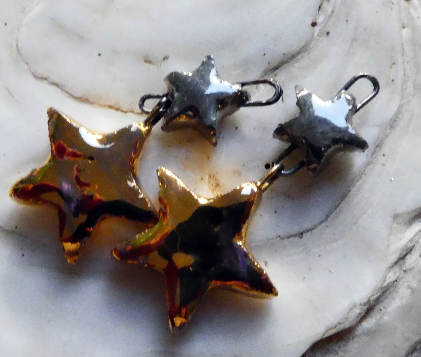 Ceramic Double Star Dangles - Gold and Platinum