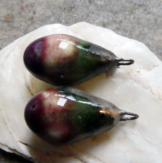 Ceramic Drops Earring Charms -Mottled Burgundy