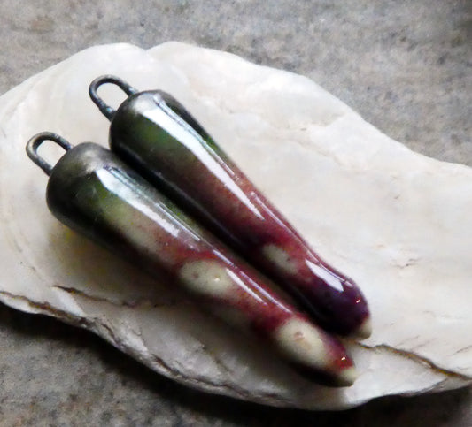 Ceramic Spikes Earring Charms -Mottled Burgundy