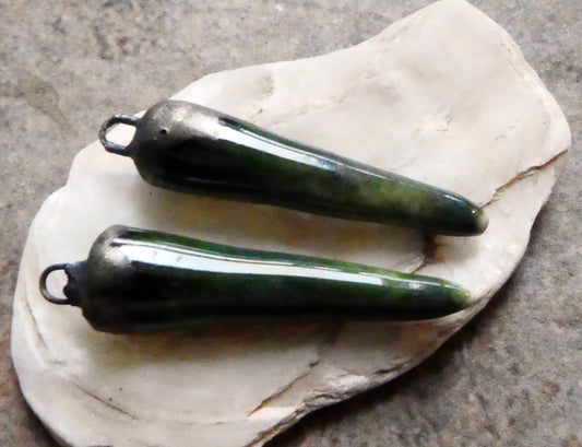 Ceramic Spikes Earring Charms -Emerald