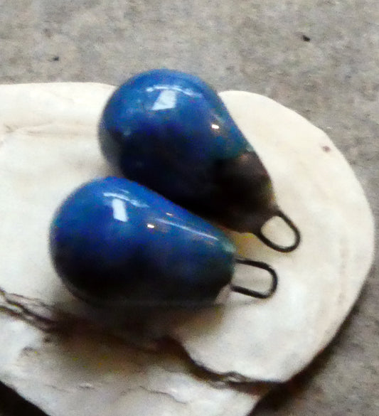 Ceramic Bronzy Drop Earring Charms - Soft Blue