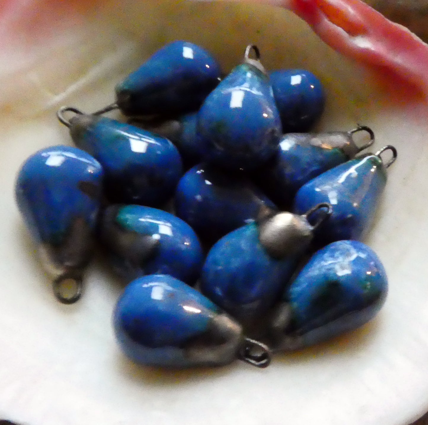 Ceramic Bronzy Drop Earring Charms - Soft Blue