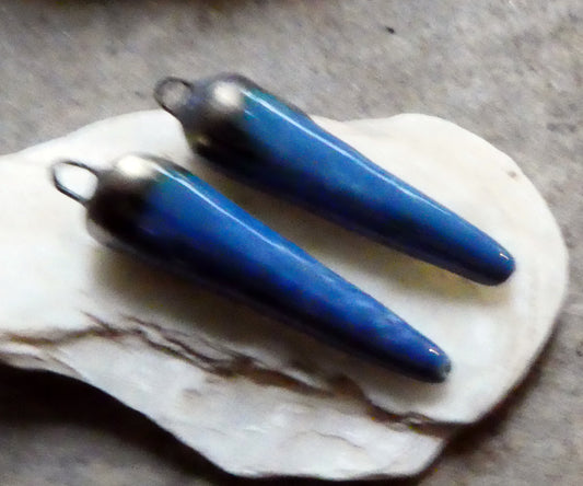 Ceramic Bronzy Spike Earring Charms - Soft Blue