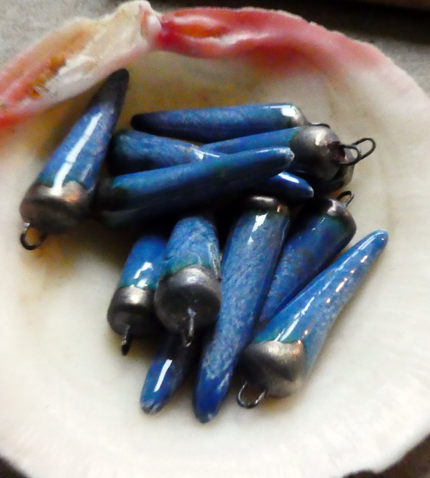 Ceramic Bronzy Spike Earring Charms - Soft Blue