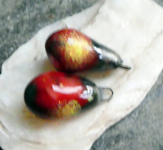Ceramic Bronzy Drop Earring Charms -Tropical Fire