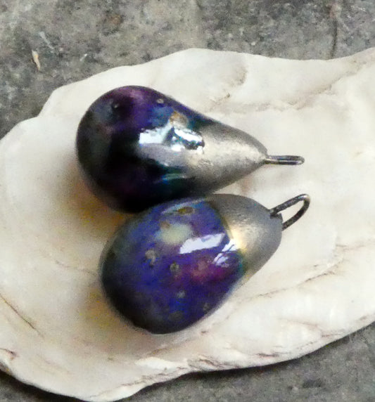 Ceramic Bronzy Drop Earring Charms -Cosmic Grape