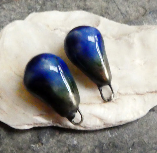Ceramic Bronzy Drop Earring Charms -Exotic Blue