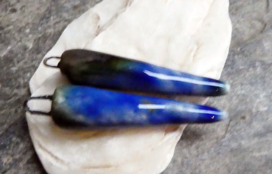 Ceramic Bronzy Spike Earring Charms -Exotic Blue