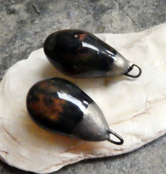 Ceramic Bronzy Drop Earring Charms -Ironstone