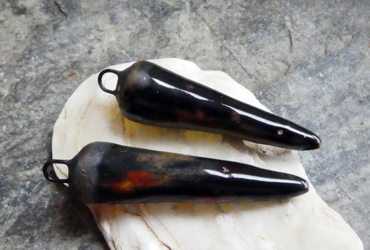Ceramic Bronzy Spike Earring Charms -Ironstone