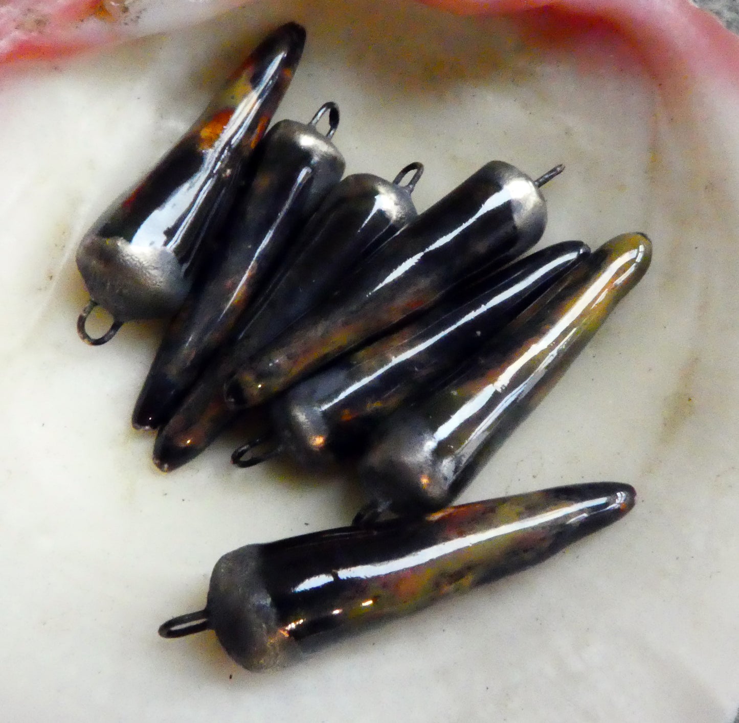 Ceramic Bronzy Spike Earring Charms -Ironstone