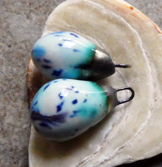 Ceramic Bronzy Drop Earring Charms - Wispy Blue