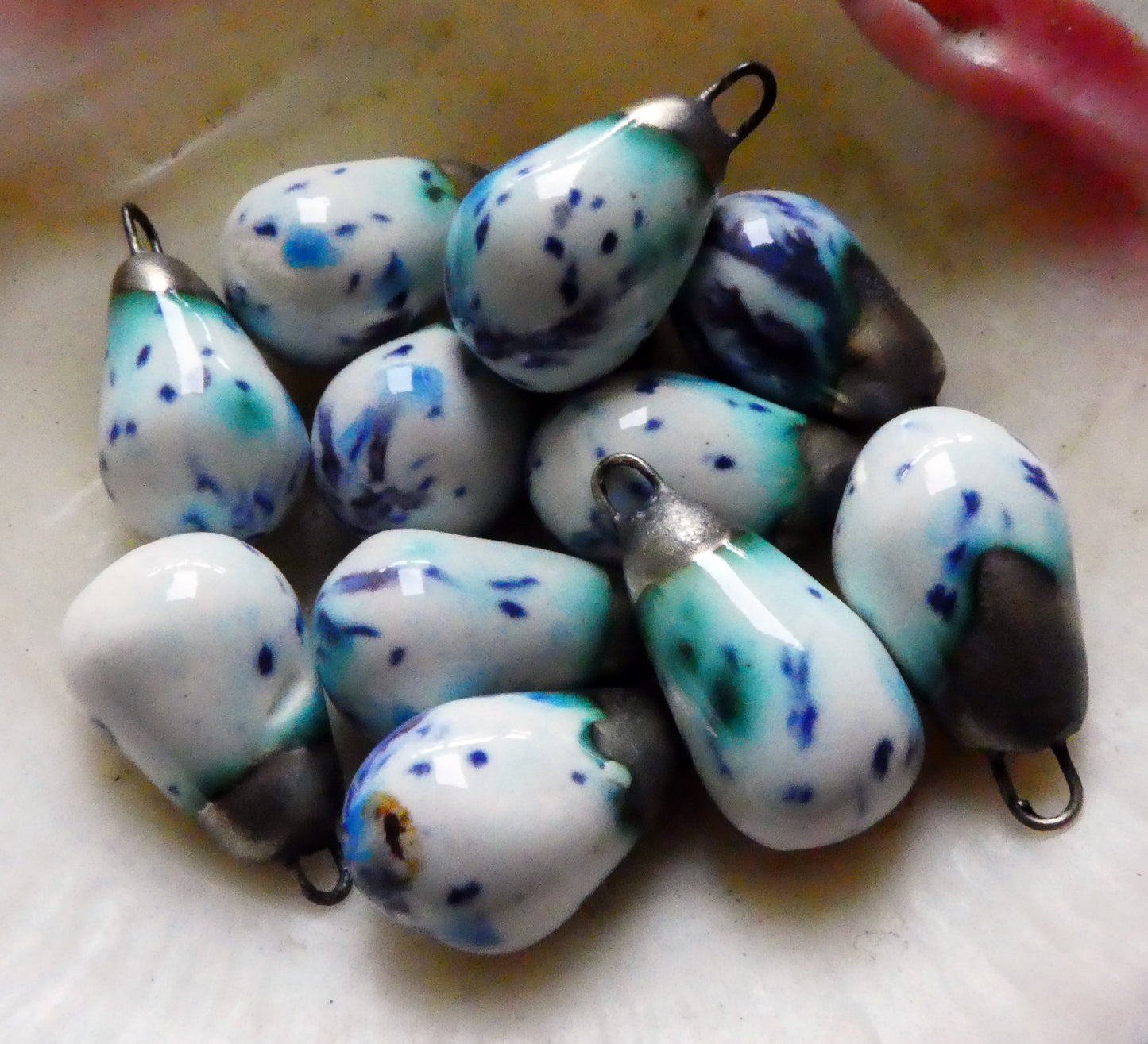 Ceramic Bronzy Drop Earring Charms - Wispy Blue
