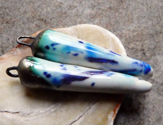 Ceramic Bronzy Spikes Earring Charms - Wispy Blue