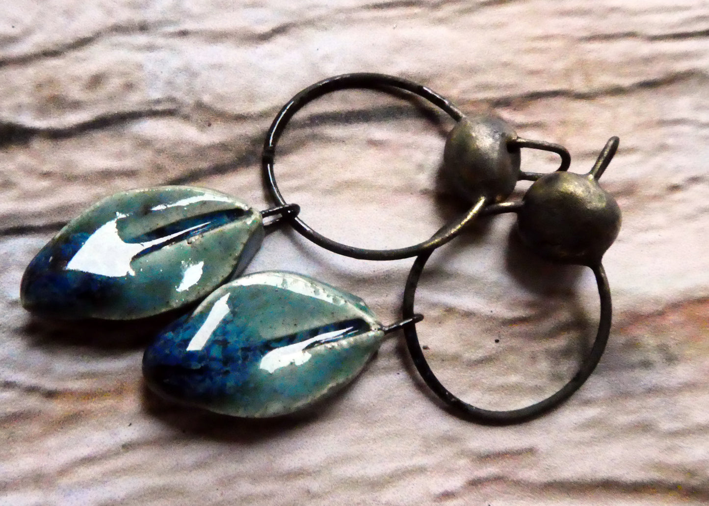 Ceramic Hoopy Leaf and Bobble Dangles- Bora Bora