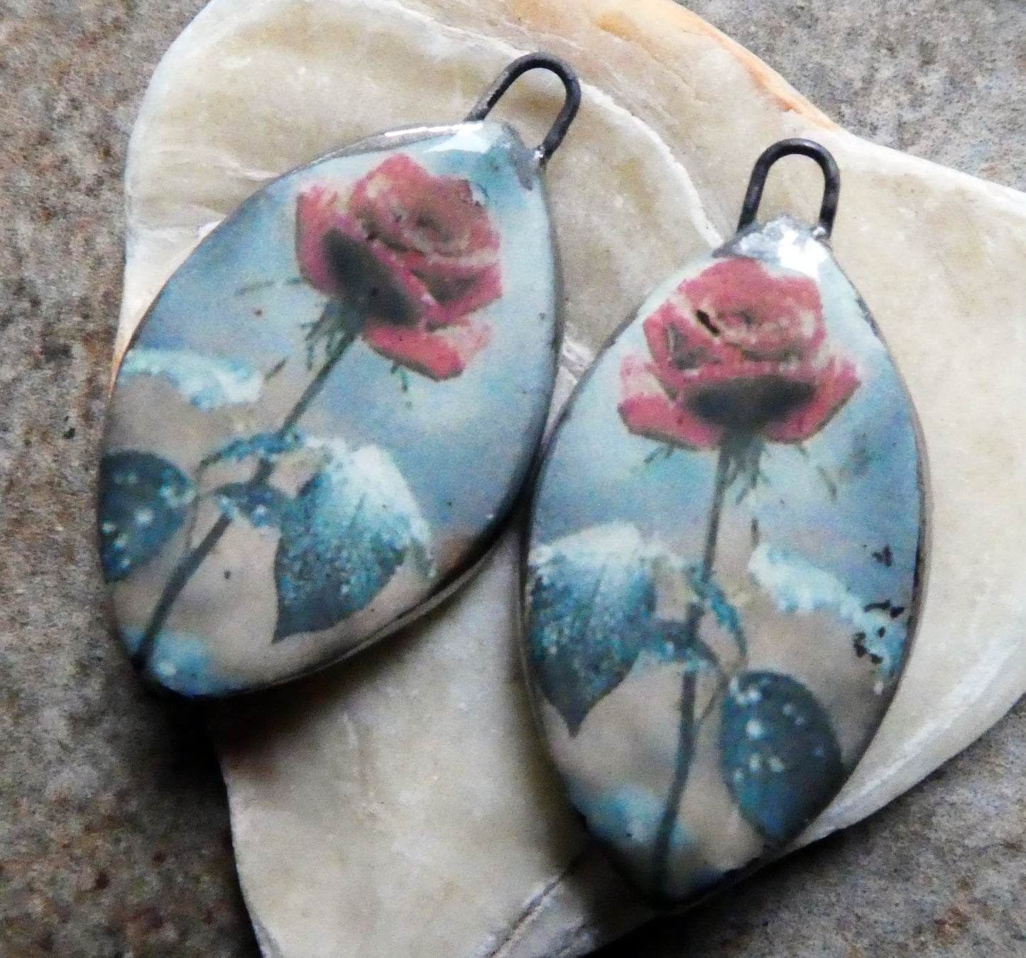 Ceramic Rose Decal Earring Charms #11