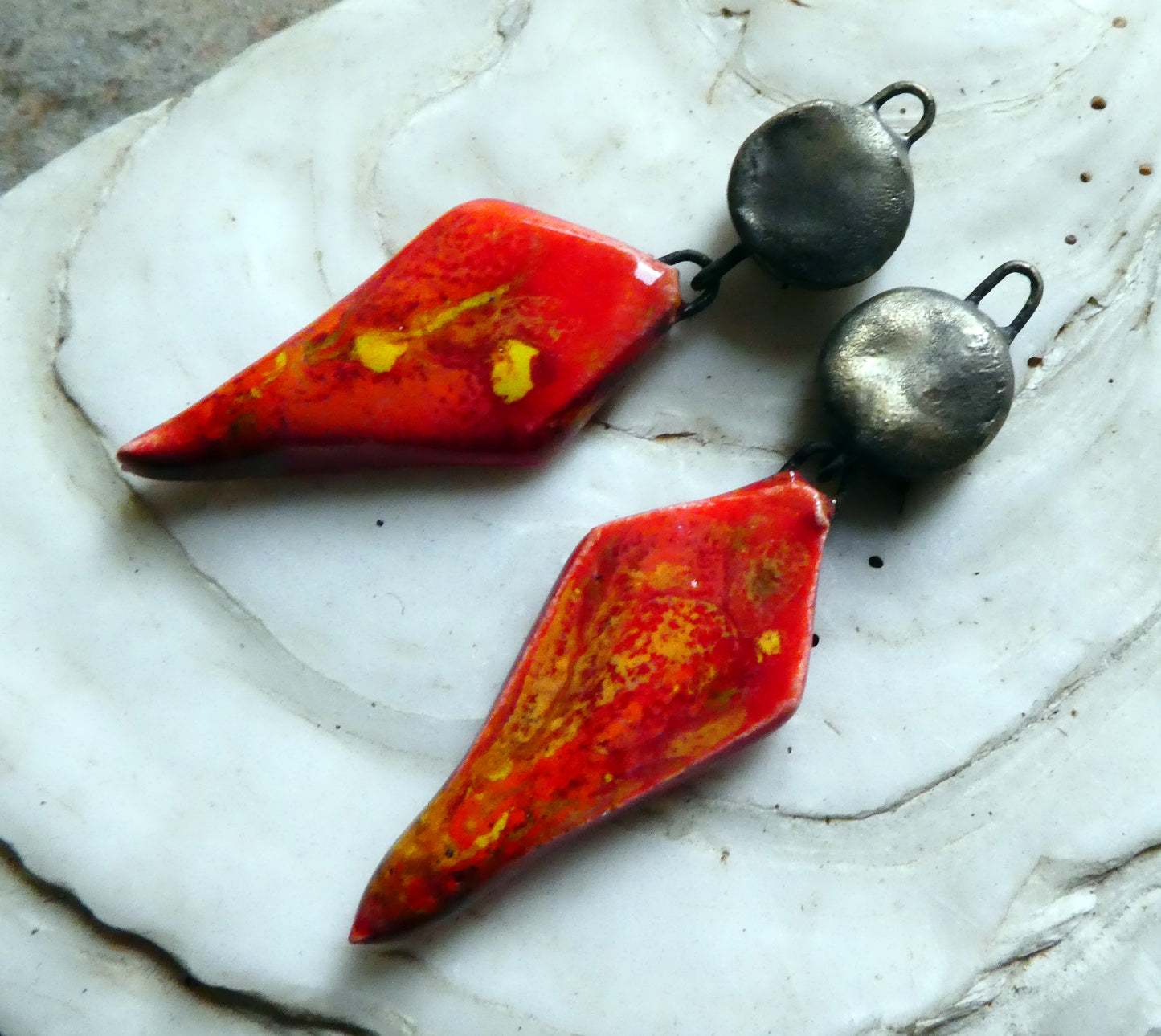 Ceramic Long Diamond Dangles - Firecracker