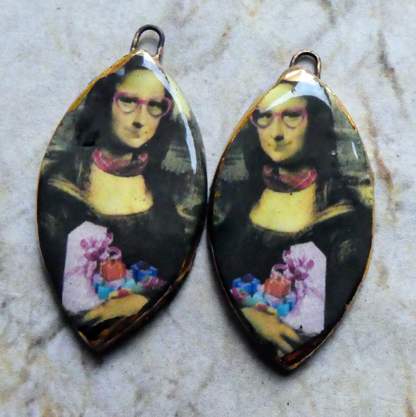Ceramic Valentine Mona Lisa Decal Earring Charms #2
