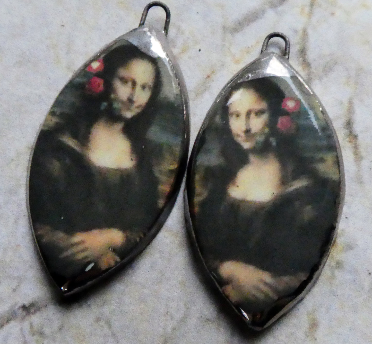 Ceramic Valentine Mona Lisa Decal Earring Charms #3