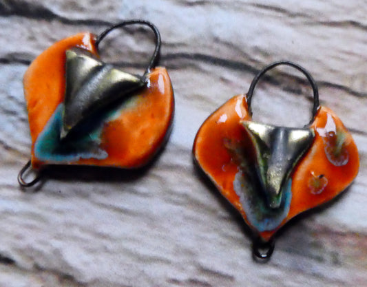 Ceramic Lotus Earring Connectors - Vermillion Sunburst