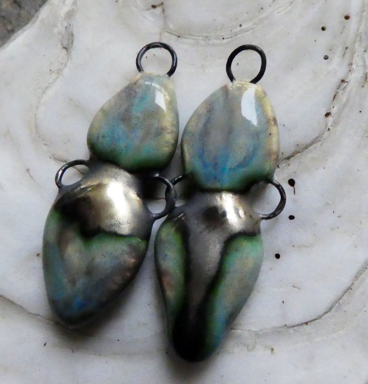 Ceramic Double Drop Earring Connectors - Blue Agate