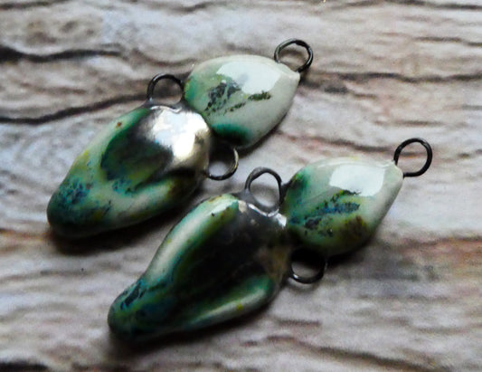 Ceramic Double Drop Earring Connectors - Herb Garden