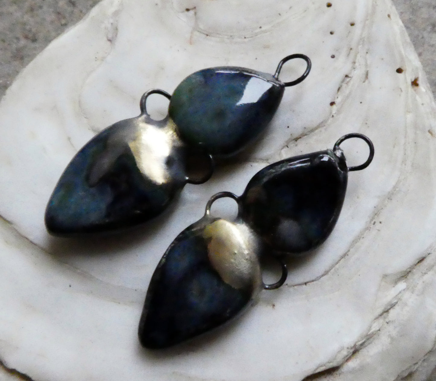 Ceramic Double Drop Earring Connectors - Obsidian