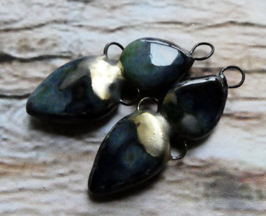 Ceramic Double Drop Earring Connectors - Obsidian