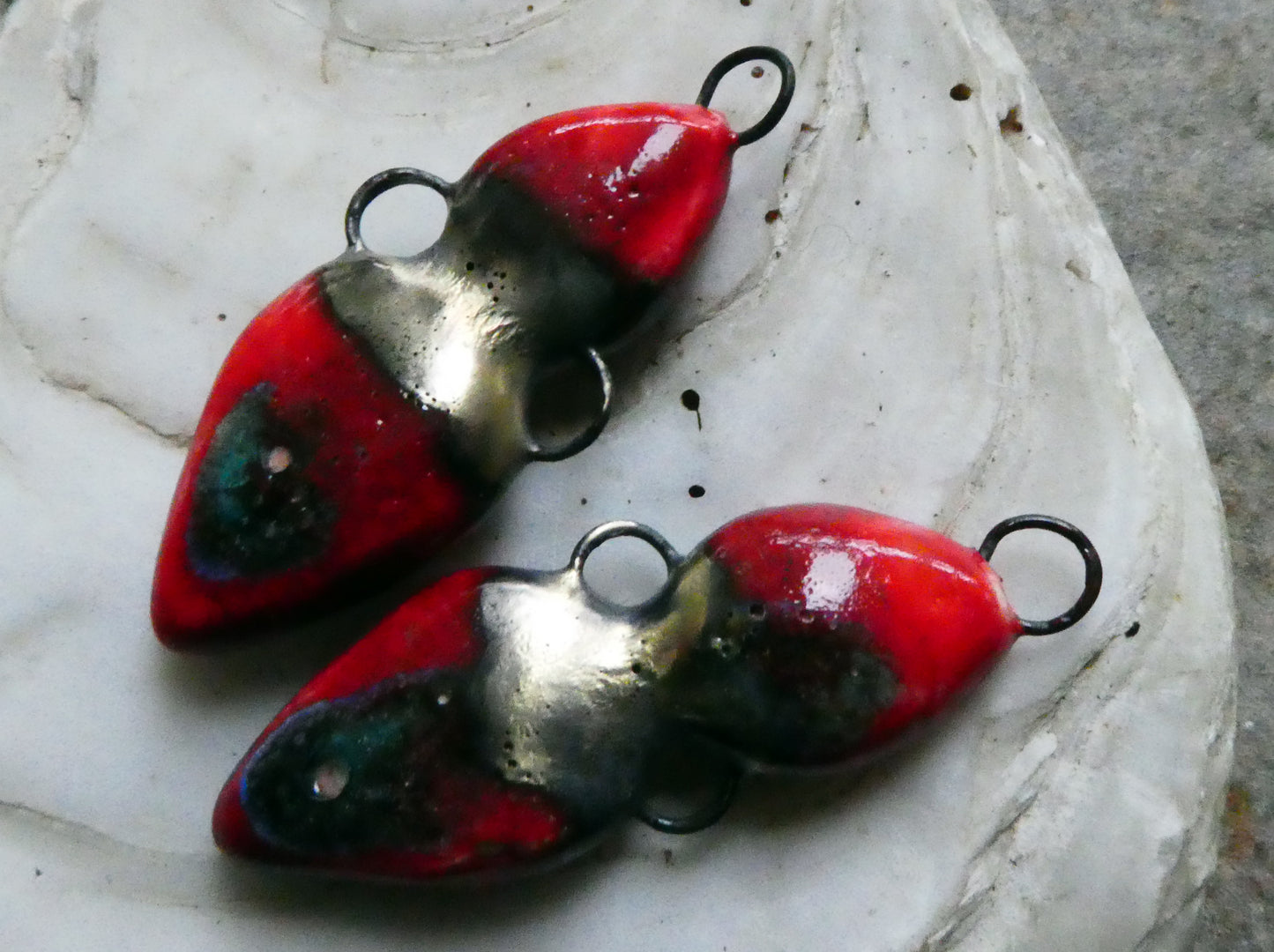 Ceramic Double Drop Earring Connectors - Ladybird