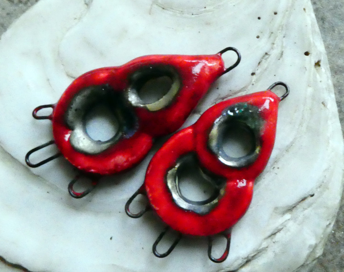 Ceramic Double Hoop Earring Connectors - Ladybird