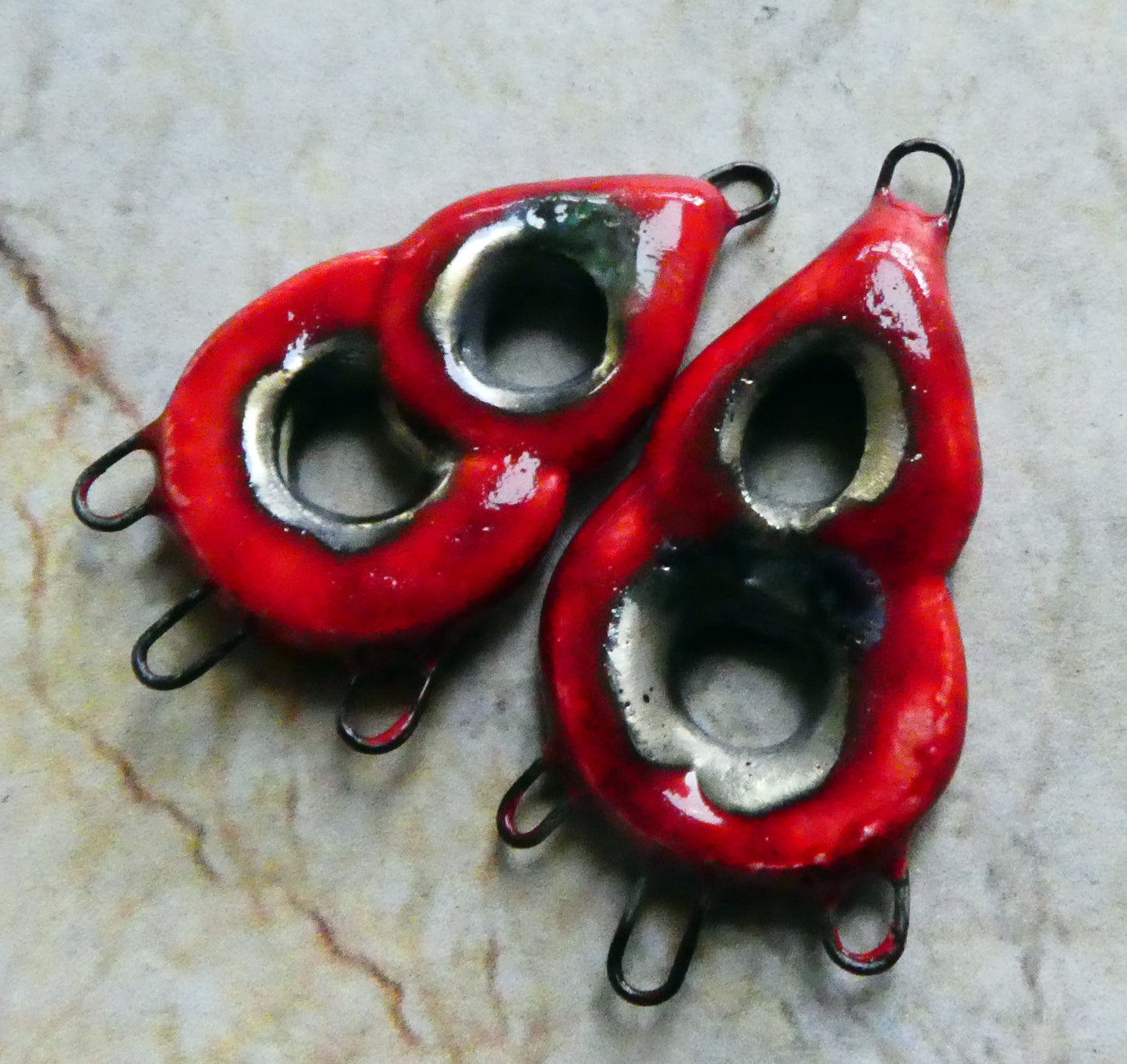 Ceramic Double Hoop Earring Connectors - Ladybird