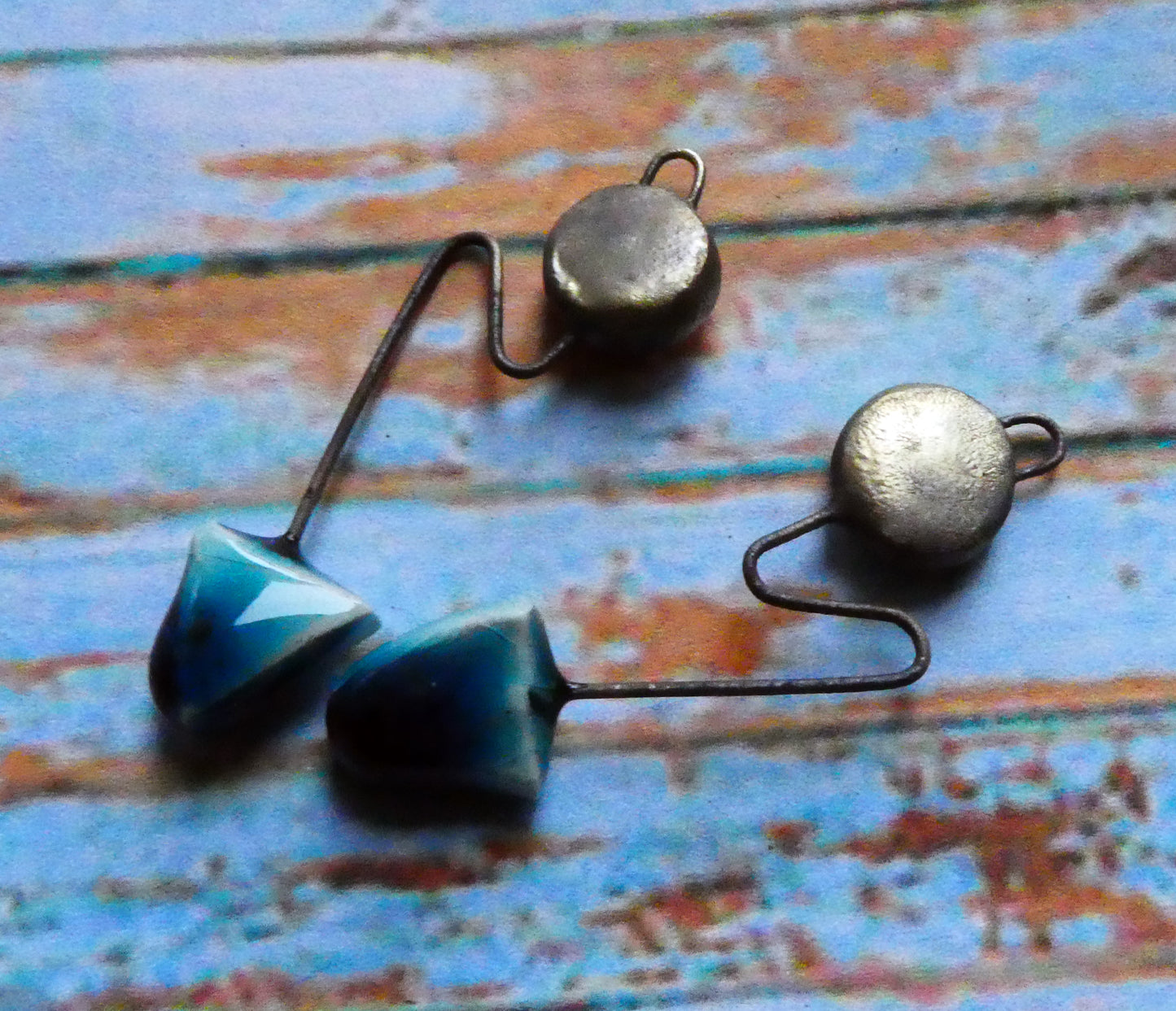 Ceramic Wiry Zigzag Earring Charms -Oriental Blue