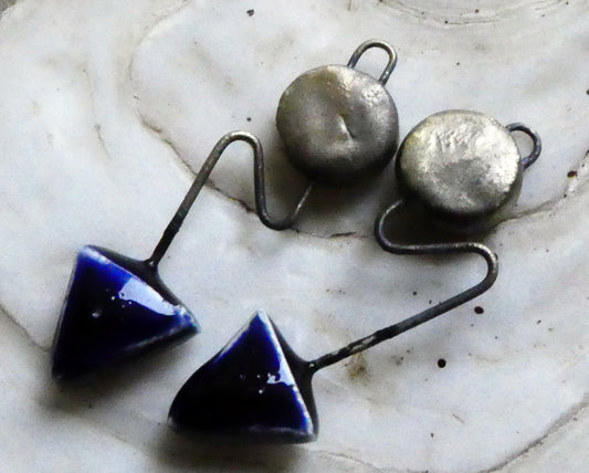 Ceramic Wiry Zigzag Earring Charms -Mirror Blue