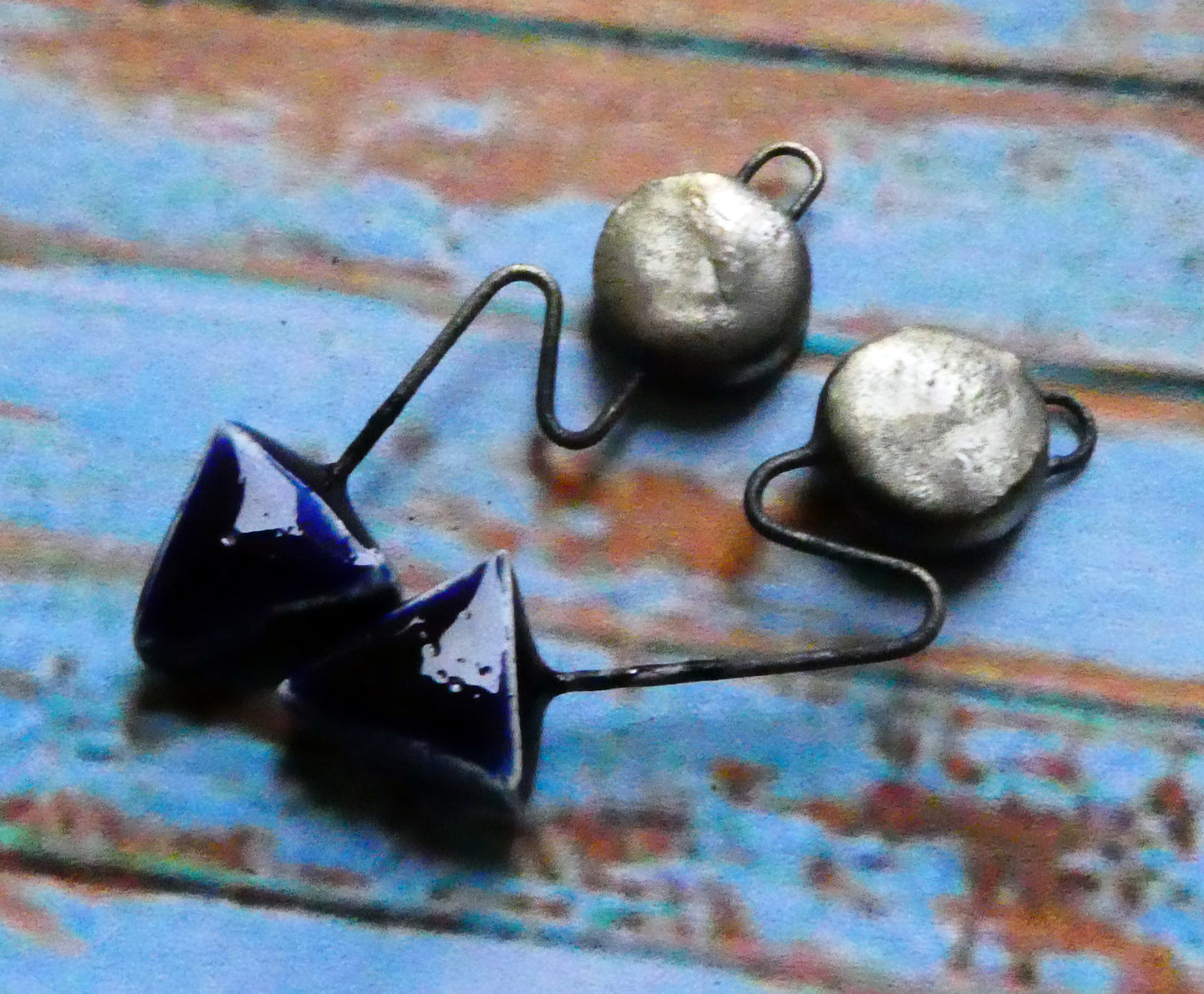 Ceramic Wiry Zigzag Earring Charms -Mirror Blue