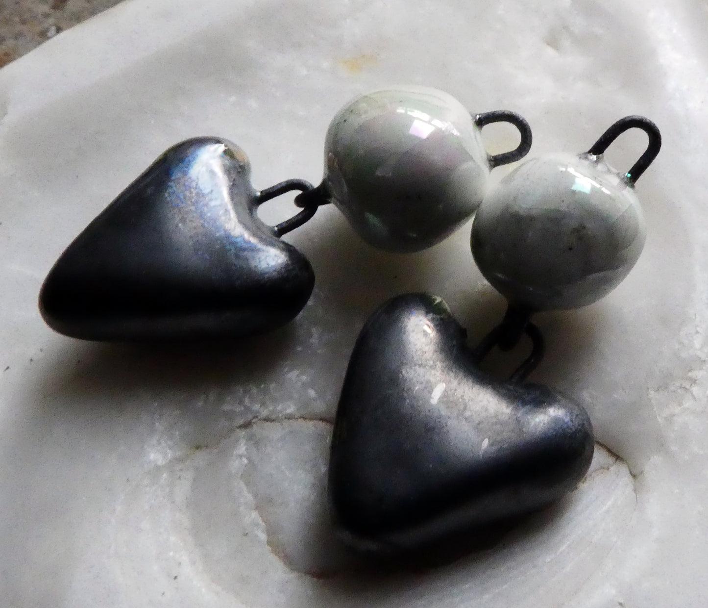 Ceramic Heart and Bobble Dangles - Pewter