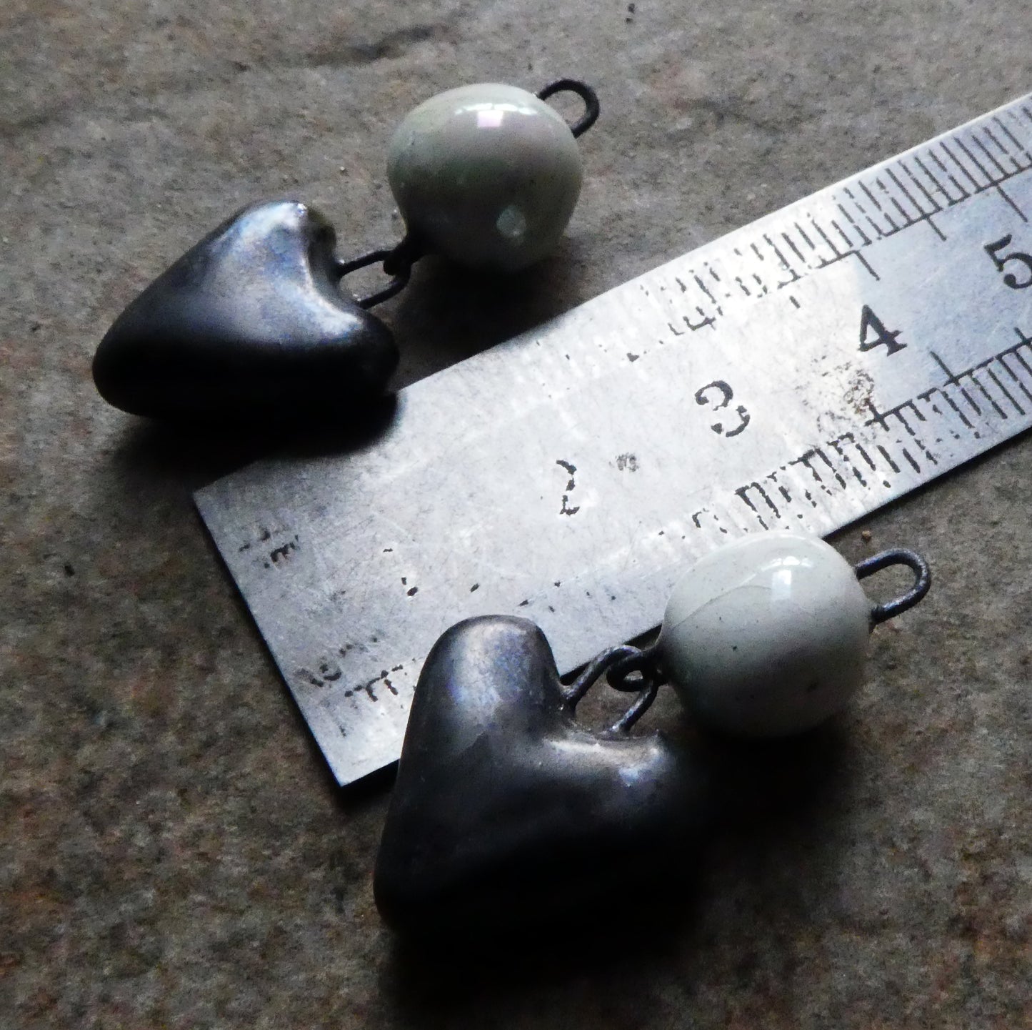 Ceramic Heart and Bobble Dangles - Pewter